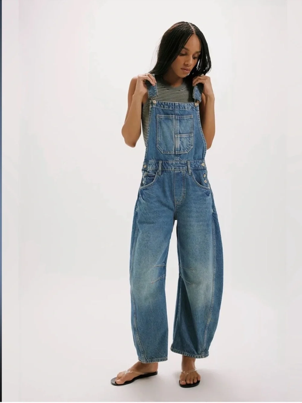 Free People  Good Luck Barrel Overalls